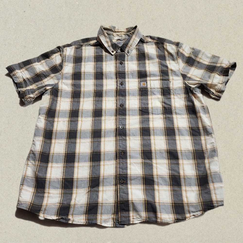 Carhartt Men's Brown Button-Down Short Sleeve Shirt Size XL Relaxed Fit
